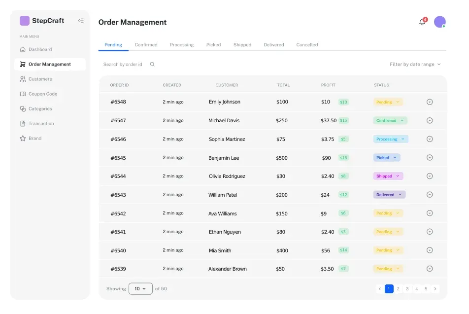App dashboard
