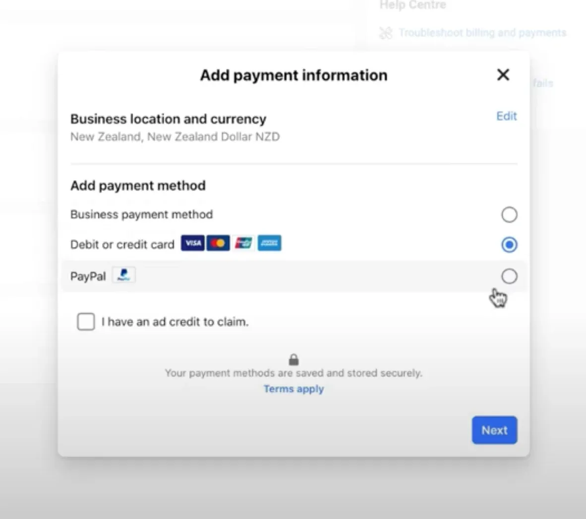 Input Payment Method Details