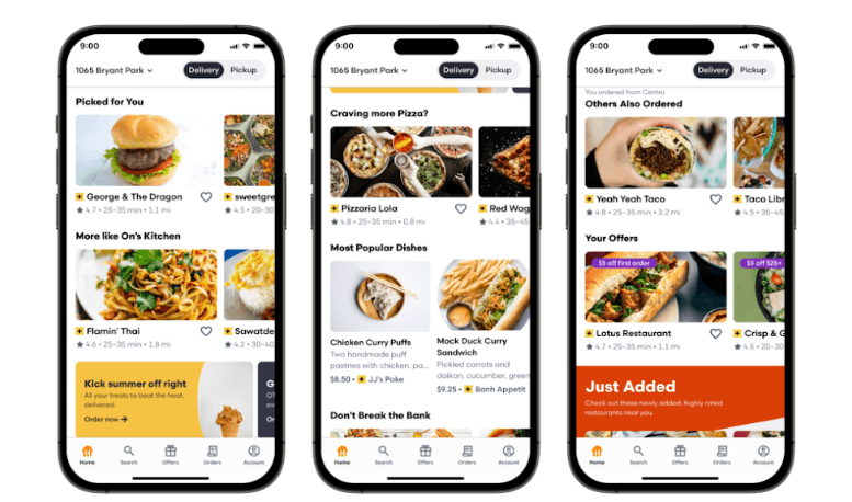 Features of the Grubhub Customer App